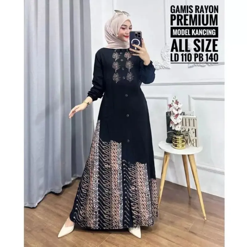 GAMIS RAYON PREMIUM TWILL MOTIF BATIK MODERN KAIN TWILL BUSUI FRIENDLY WUDHU FRIENDLY DRESS NYAMAN SIMPEL
