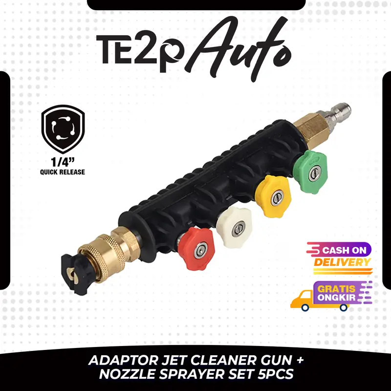 Te2p Auto Kepala Semprotan 1/4" Quick Release Adaptor 1Set Extension Wand Stick + Nozzle Tip 5Pcs Adaptor Kepala Semprotan Tembakan Gun Mesin Jet Cleaner High Pressure Wasser Steam Mesin Tenakanan Tinggi Quick Release Nozzle Sprayer Adaptor Stick Stik Rod 0