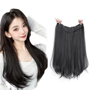 Caramel Rambut Palsu Wanita Korea Hairclip Panjang Lurus Blow Natural Big Layer Hair Extension Style Trendy