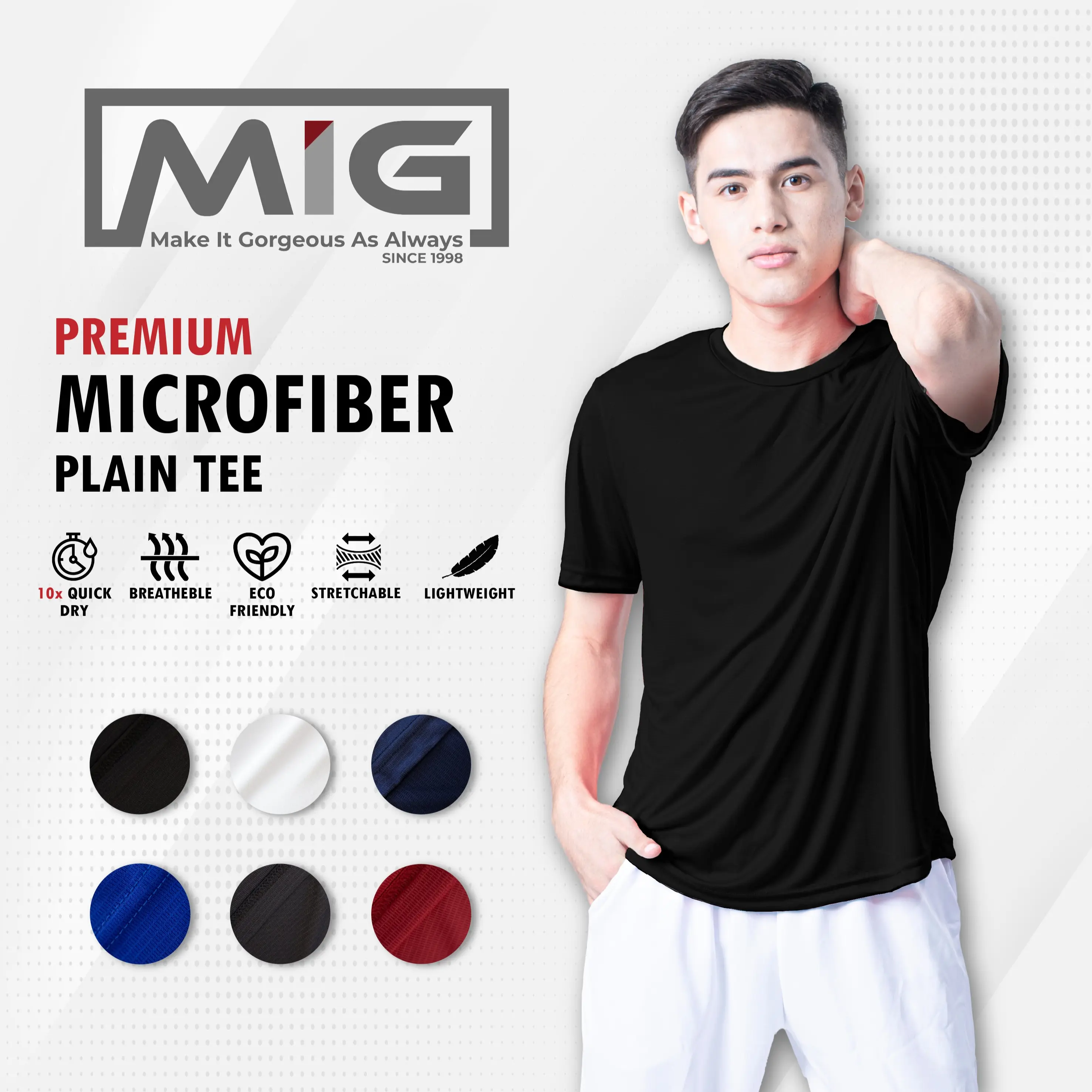MIG Mircofiber Filament Unisex 130gsm Adult Quick Dry Round Neck Short Sleeve Plain T Shirt - 1020S