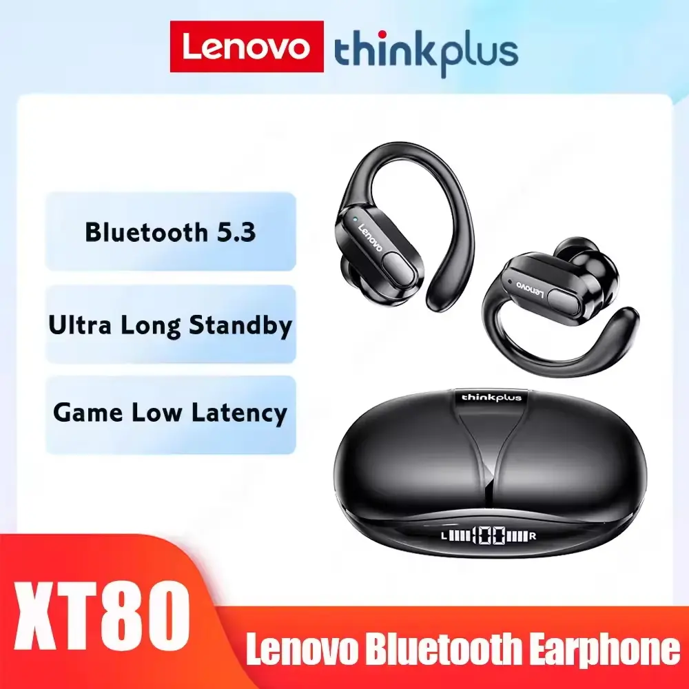 Tai Nghe Lenovo XT80, Tai Nghe Bluetooth Không Dây Chân Thực, Có Điều Khiển Nút Mic, Giảm Tiếng Ồn, Móc Tai, Tai Nghe Chống Nước, Móc Tai