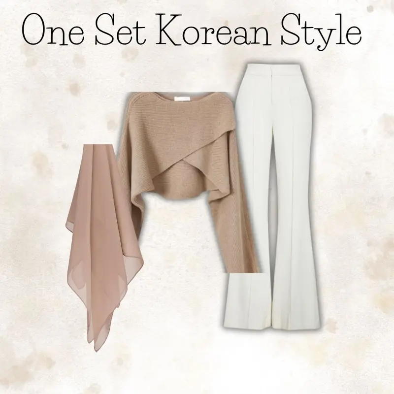 One Set Wanita Korean Style (Sweater Crop Celana Cut Bray Hijab Bellasquare) Atasan Sweater Rajut Premium 1