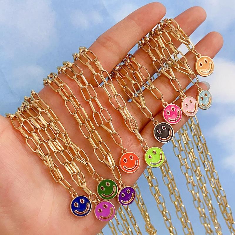 Product Introduction of Summer Colorful Hollow Smiley Face Pendant Necklace, Stainless Steel Hip-Hop Street Couple Niche Jewelry for Men and Women, Trendy Design and Versatile Accessories, Y2K Personalized Graduation Present and Birthday Present for Beach Party 6