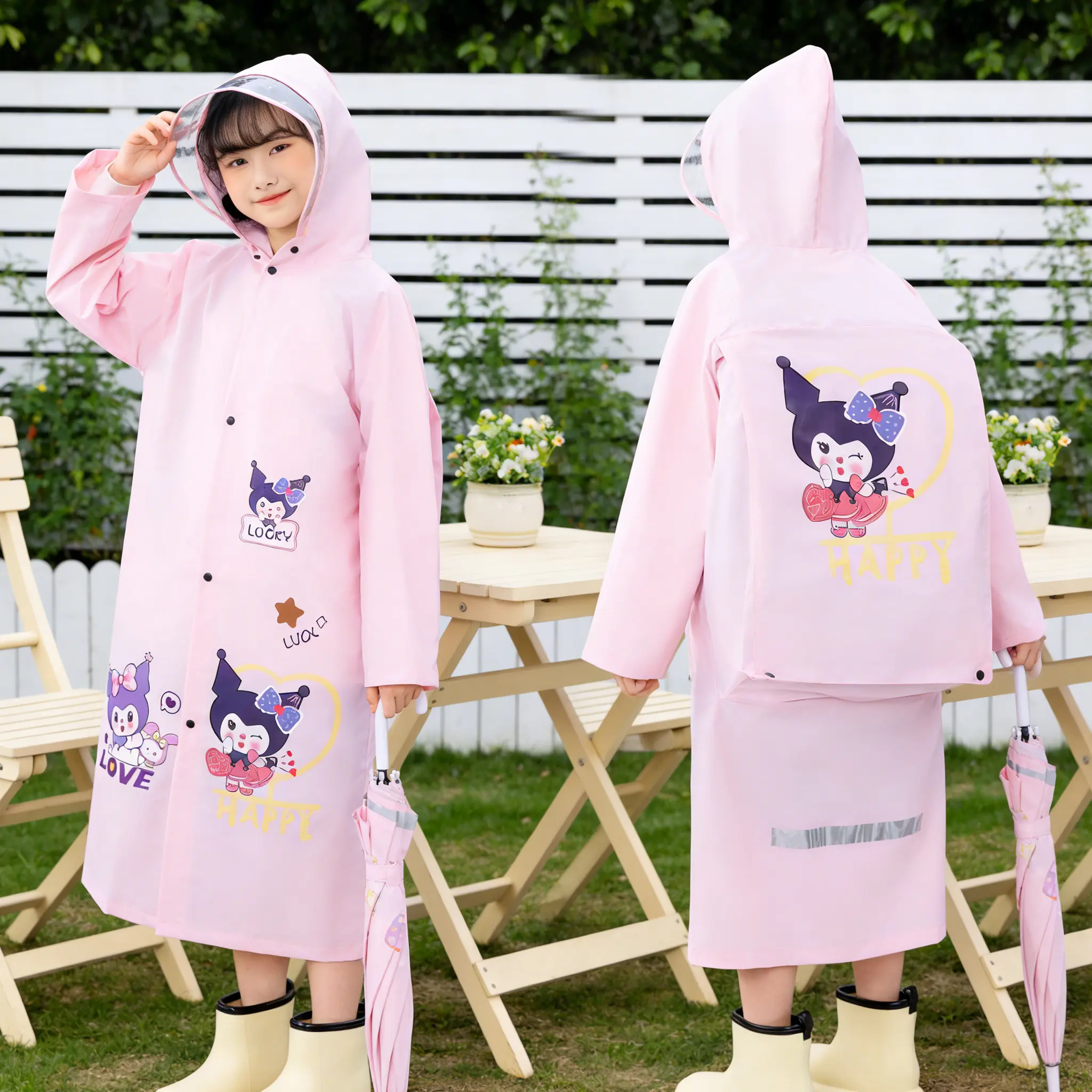BabyFit Princess Jas Hujan Anak Motif Karakter Lucu dengan Tas Belakang Hadiah Bahan Ramah Lingkungan PVC Ukuran XL-4XL untuk Anak Usia 93-155 cm
