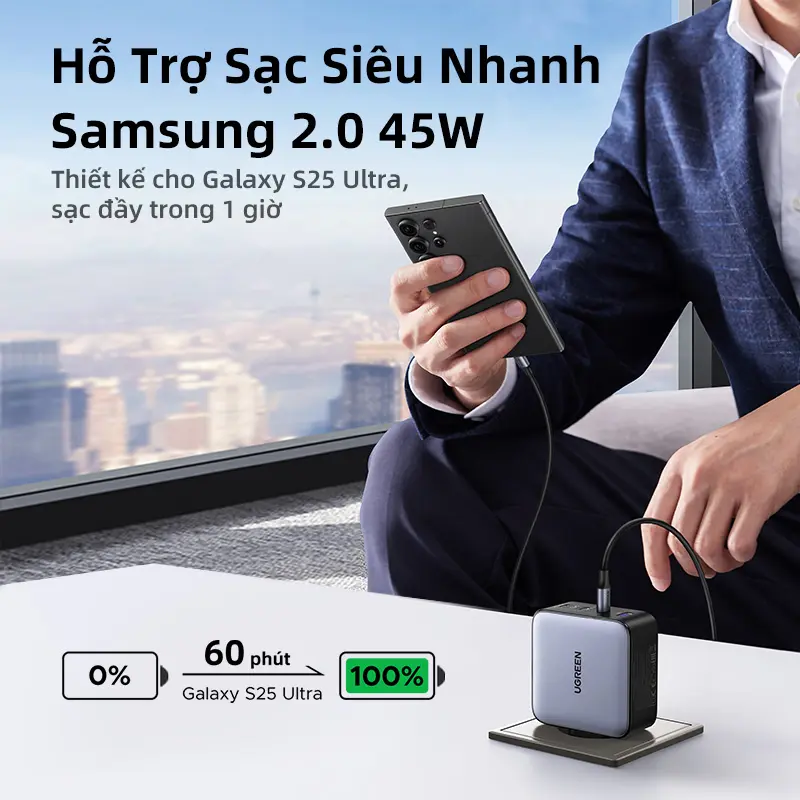 UGREEN Sạc Nhanh GaN 200W 4 Cổng – Hỗ Trợ Sạc Nhanh Samsung 45W SFC 2.0, Dùng Cho MacBook, Máy Tính Bảng, T14, Samsung S25 Ultra/S24/S23/S22, iPhone 16 – Phích Cắm Gập | BigBuy360 - bigbuy360.vn