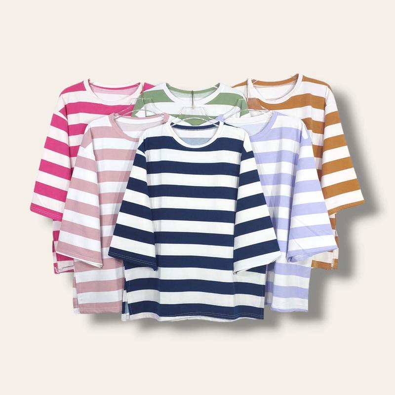 Kaos Wanita Stripe Panjang Lengan Panjang Oversize LD 120cm Miniterry 2