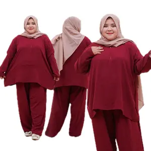 SETELAN CELANA PANJANG LENGAN PANJANG BUSUI JUMBO LD 140 BAHAN KRINGKEL MUSLIMAH Wanita Baju Dewasa Atasan Ibu Polos