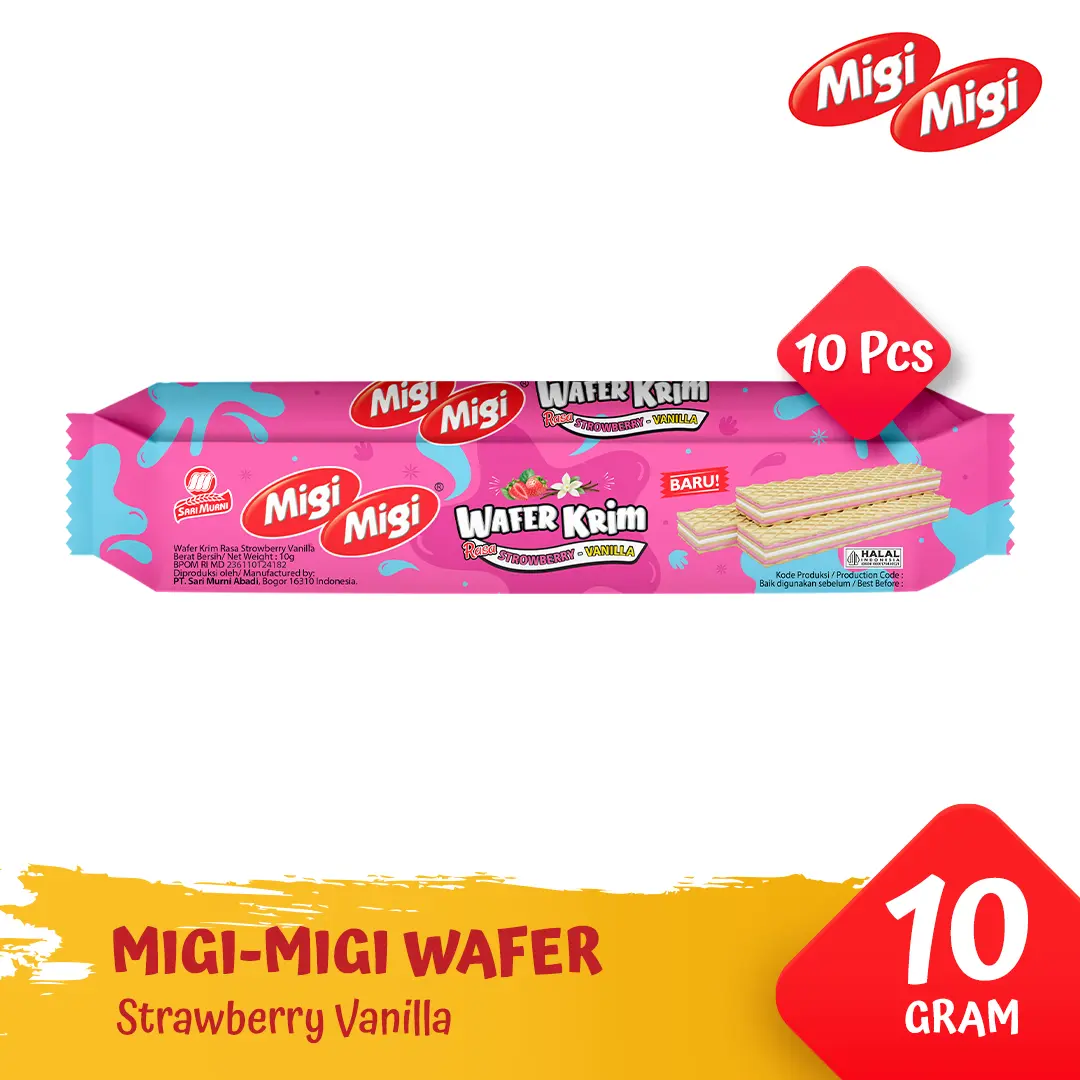 Migi Migi Wafer Krim - Stroberi Vanila [1 Pack @ 10 Pcs]