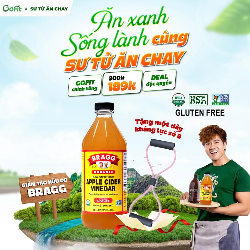 [TẶNG DÂY KHÁNG LỰC] Giấm Táo Hữu Cơ BRAGG Có Giấm Cái Có Thể Uống 473/946ml Organic Gia Vị Nấu Ăn giấm táo lên men Trộn Salad