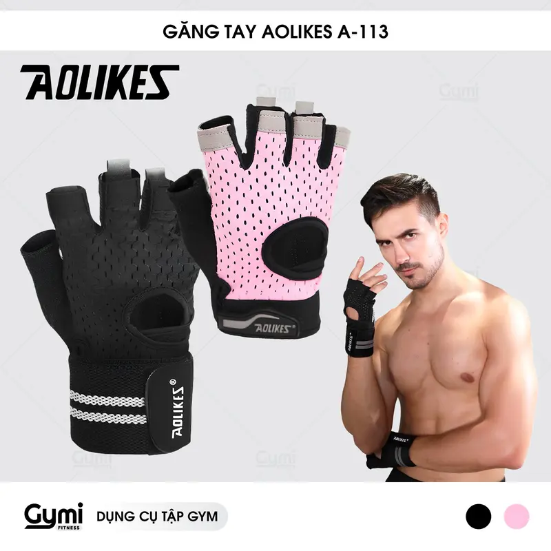 Găng Tay A-113 | Găng Tay Nam Nữ Tập Gym, Tập Thể Thao - Bao Tay  Chống Trơn Trượt 0