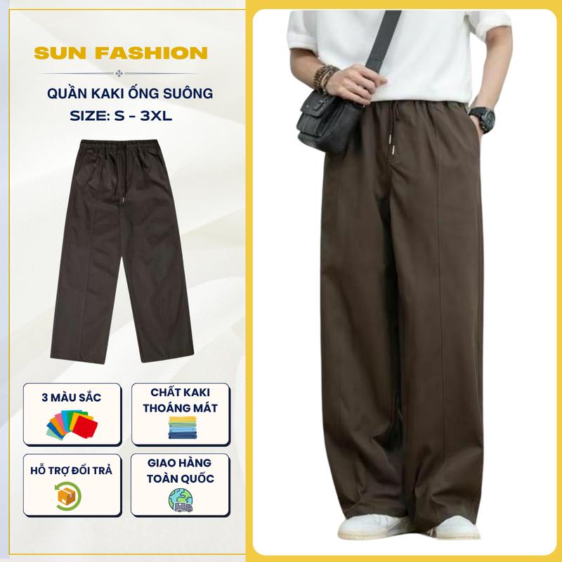  Quần kaki nam nữ ống rộng bigsize SUN K9 MÀU NÂU thiết kế đường line giữa phong cách hàn quốc 