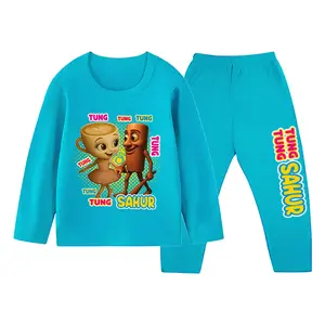 Baju Tidur Anomali Tung Tung Tung Sahur Lucu Stelan Panjang Anak Cowok dan Cewek usia 1-10Tahun 1756 Katun Lengan Laki-laki Perempuan