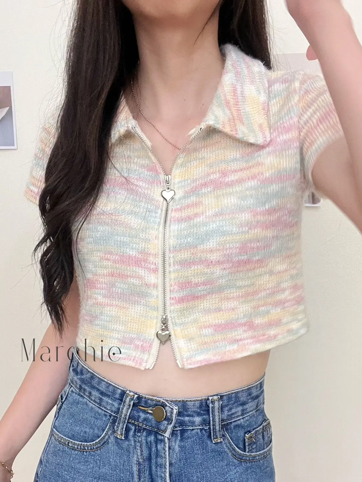 [Marchie] READY STOCK BANGKOK - Cotton Candy Crop Jacket / Jaket Cotton Candy Wanita / Baju Atasan Rainbow Perempuan