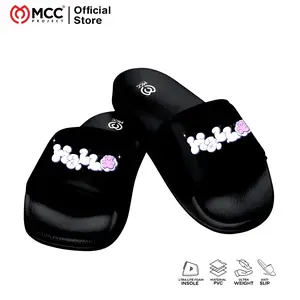 Sandal Selop Pria Slip On Distro Casual Wanita Dewasa Hallo Black White Sol Hitam Terbaru Sendal Jepit Karet Shoes Kasual