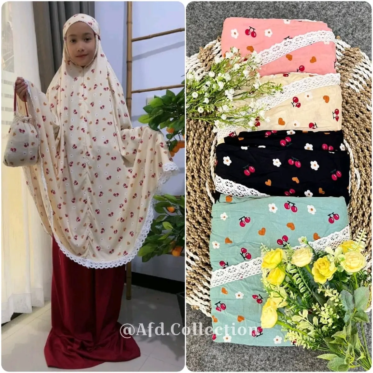 Mukena anak tanggung usia 9 - 14th ( RENDA KERUT KENING )mukena murah free tas cantik Rayon