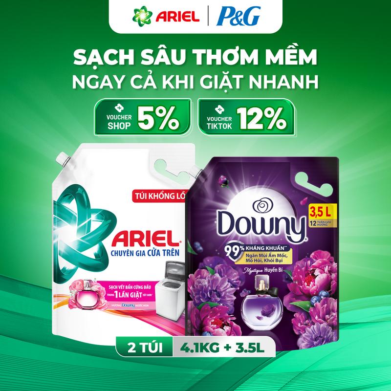 Combo Nước Giặt Ariel Cửa Trên & Cửa trước các loại hương nước hoa 3.7kg - 4.1kg & Nước xả vải Downy 3.5L Các Loại Hương