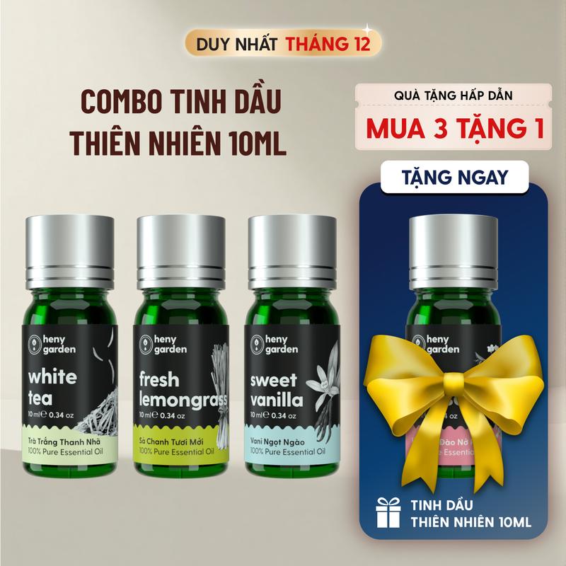  Combo 4 Chai Tinh Dầu 10mL Xông Thơm Phòng Thiên Nhiên Ngủ Ngon Giảm Stress Làm Sạch Không Khí HENY GARDEN 