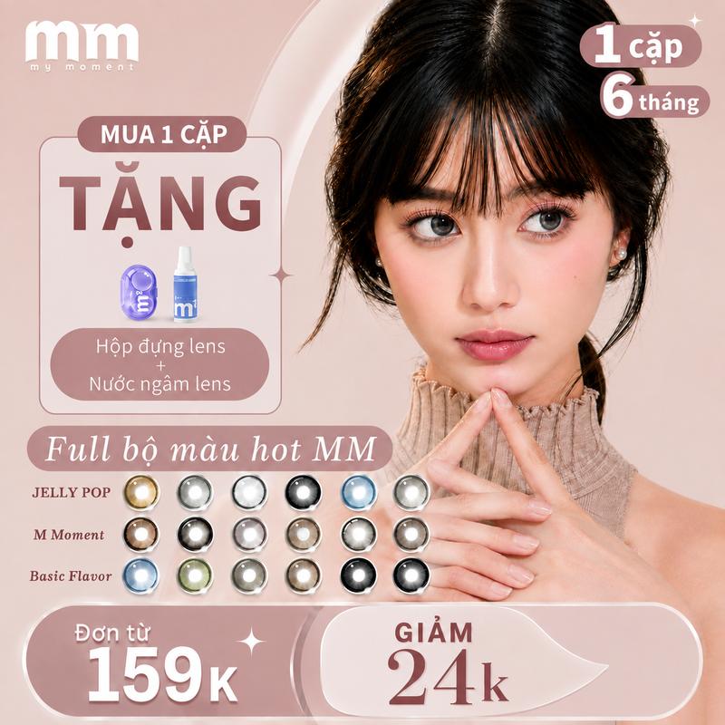 【1 CẶP DÒNG 6 THÁNG】MM FULL BST xám, đen, hồng, nâu, xanh dương, xanh lá DIA 14.2-14.5mm phù hợp đeo khi trang điểm, mùa tốt nghiệp, đeo hàng ngày, kiểu tự nhiên, mặt mộc