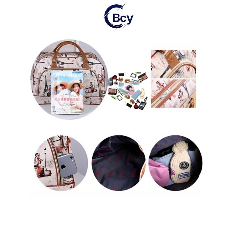 CBCY Tas Perjalanan Kapasitas Besar 50 Liter multifungsi PU Tahan Air Unisex Gaya Eropa Amerika Cetak Kartun Tas Tangan Koper Akhir Pekan Keluarga Travel Wanita Pria Mudik Grid Hitam two way zipper zips