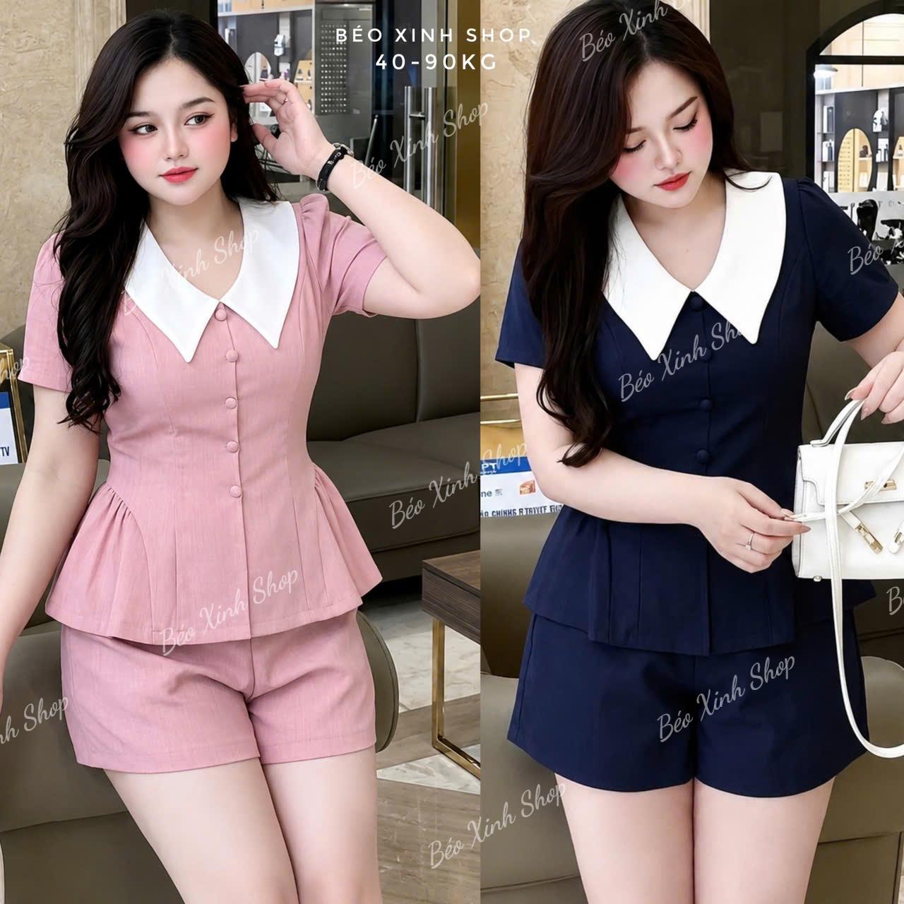 Set Đùi Cổ sen nút Bọc  Chát Vải Xước Lenin cotton hàn Cho Các Nàng 40 - 90Kg Nữ Top Women Trẻ Trung - A.1850