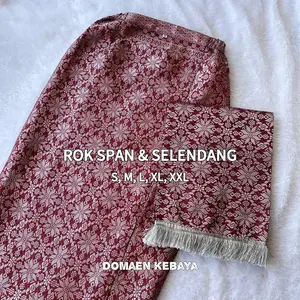 (SET) Rok Songket Span dan Selendang Songket kain Benang