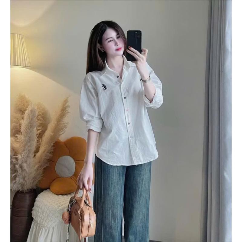 Áo sơ mi nữ cổ bẻ tay dài thêu Micky nút cầu vồng màu xinh pastel - Sản phẩm thời trang đầy phong cách và tiện dụng