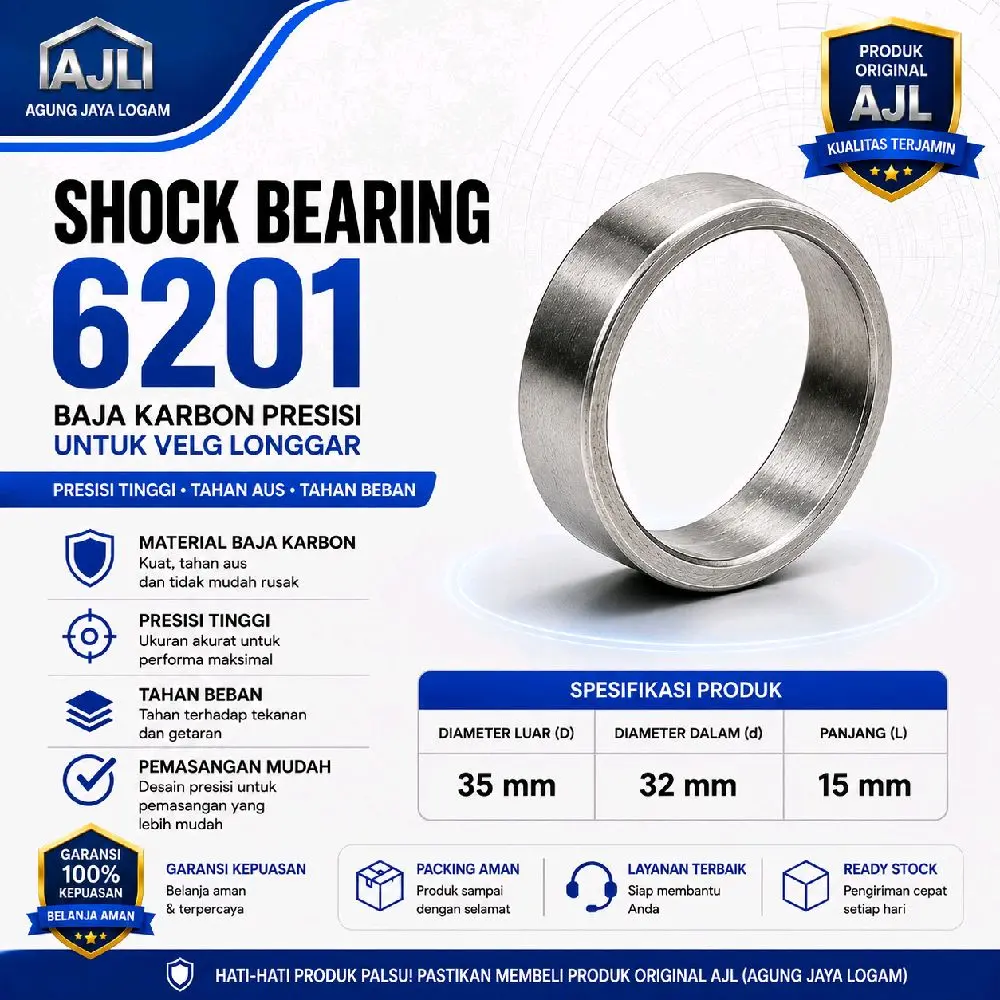 Shock Bearing 6201 Besi Baja Presisi untuk Velg Longgar Diameter 35mm x 32mm x 15mm Tahan Beban dan Aus