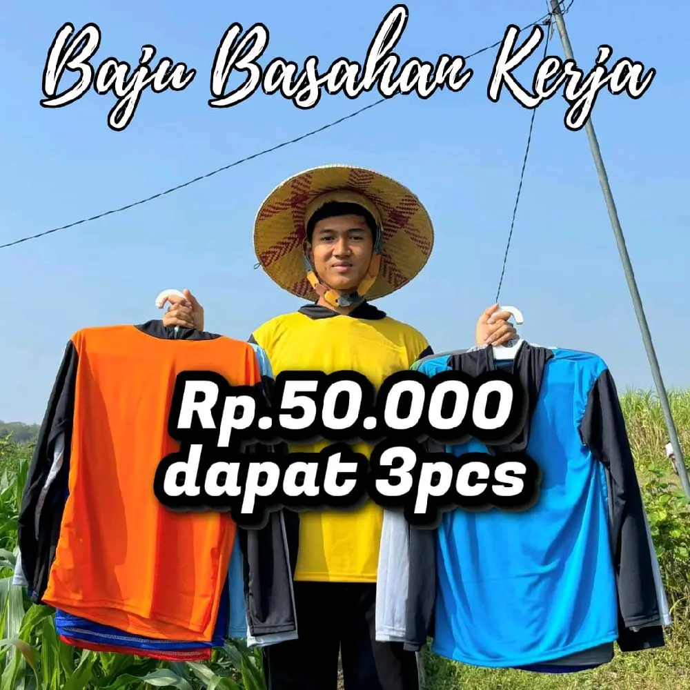KAOS TANI 3pcs - kaos lengan panjang kupluk bahan hyget super Baju Kerja