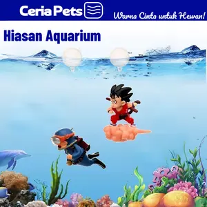 Hiasan Aquarium Mengambang Astronot & Wukong - Dekorasi Realistis, Aman Ikan & Anti Lumut