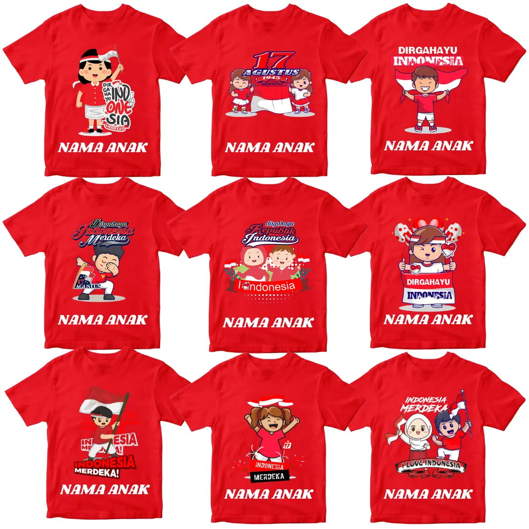 Kaos Anak Kemedekaan Agustusan Bahan combed 30s Free Sablon Nama