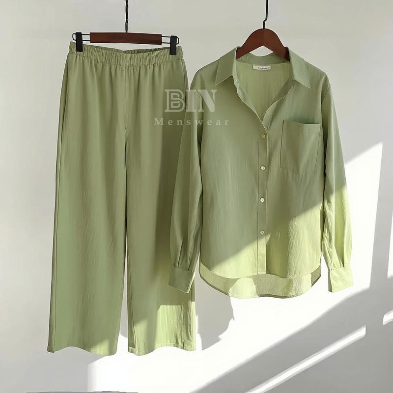 Sét bộ nữ - Quần Dài + Áo Sơ mi sang trọng lịch sự - Chất liệu Đũi Tơ Mềm Mịn Mát kiểu dáng Hàn Quốc mặc đi chơi, đi biển, đi du lịch sang chảnh