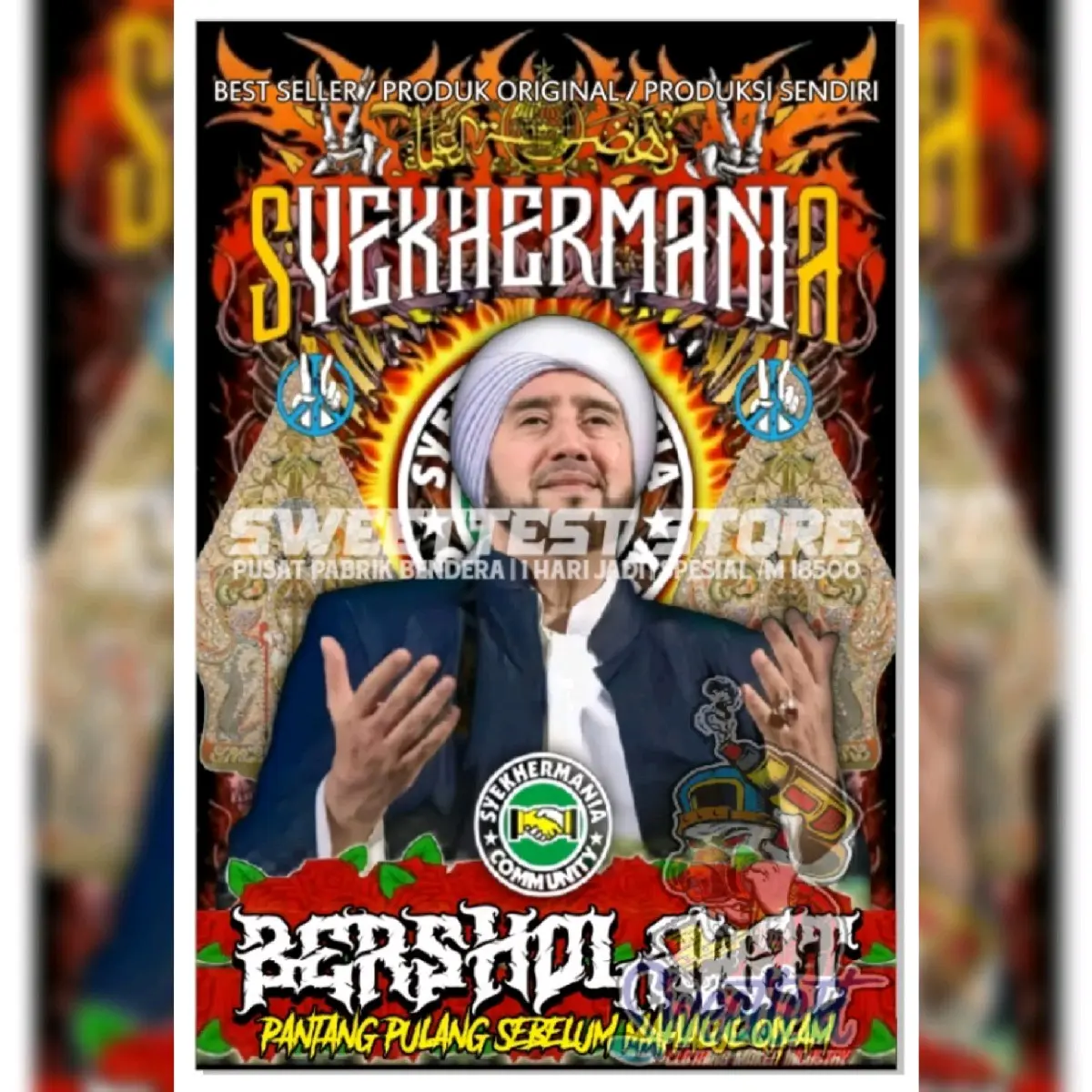 1 HARI JADI + FREE STICKER, BENDERA PRINTING CUSTOM SOLO, CETAK BANNER SYECKHERMANIA FULL PRINTING, CETAK GIANTFLAG PRINTING CUSTOM, BENDERA CUSTOM, BENDERA SHOLAWAT MURAH, HABIB SYECH, HABIB BIDIN, DESAIN MAFIA SHOLAWAT