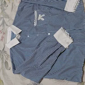 LULU Stripe Blouse Kombinasi Renda Kekinian