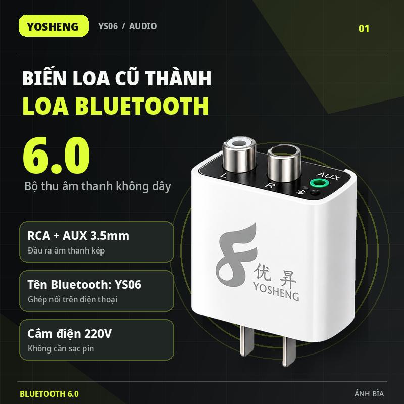 Bộ Chuyển Đổi Loa Thường Thành Loa Bluetooth 6.0 YS06, Kết Nối Không Dây Cho Loa Cũ, Hỗ Trợ RCA AUX 3.5mm