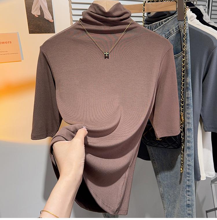 Product Introduction of Shoulder-length black half-high neck mid-sleeve t-shirt women's pre-fall 2024 undershirt with five-quarter sleeve top 13