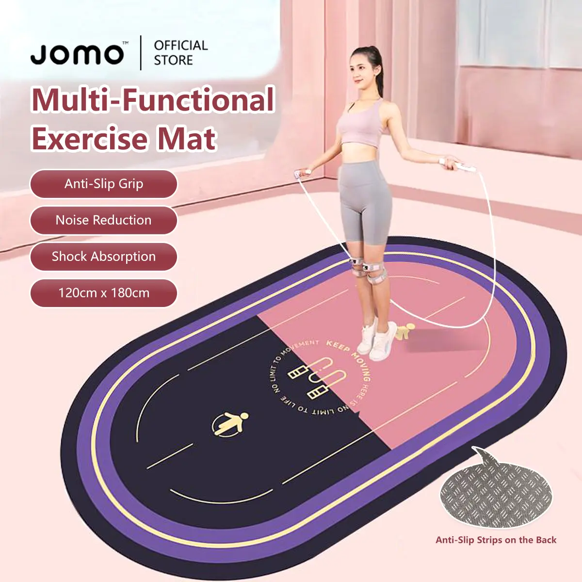 JOMO Multi-Functional Exercise Mat Yoga Mat Skipping Ropes Mat Noise and Impact Reduction