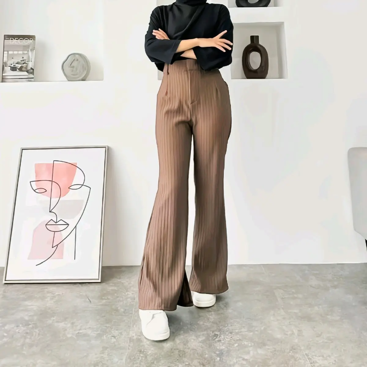 Celana Cutbray Wanita Kulot Knit Higwaist Premium Panjang