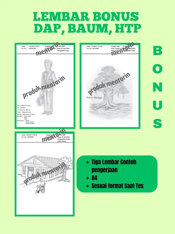 KERTAS TES MENGGAMBAR ORANG, POHON, RUMAH PSIKOTES ( 10 lembar tes + 3 lembar petunjuk pengerjaan + 3 lembar contoh pengerjaan) 2