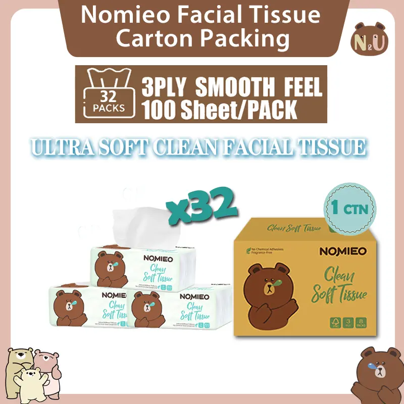 [Carton Sale] Nomieo Facial Tissue 32packs 100sheets 3plys