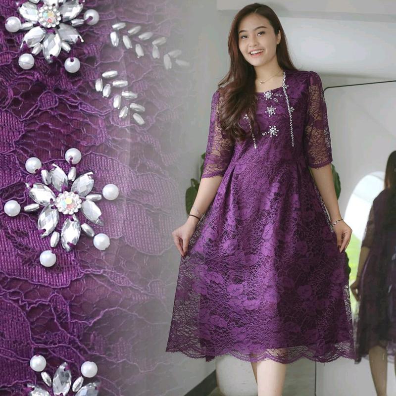 Dress Pevita Brukat Payet Mewah ILAazrshop untuk Acara Resmi - Simple dan Anggun - Formal, Baju, Mutiara, dress natal, pesta 7