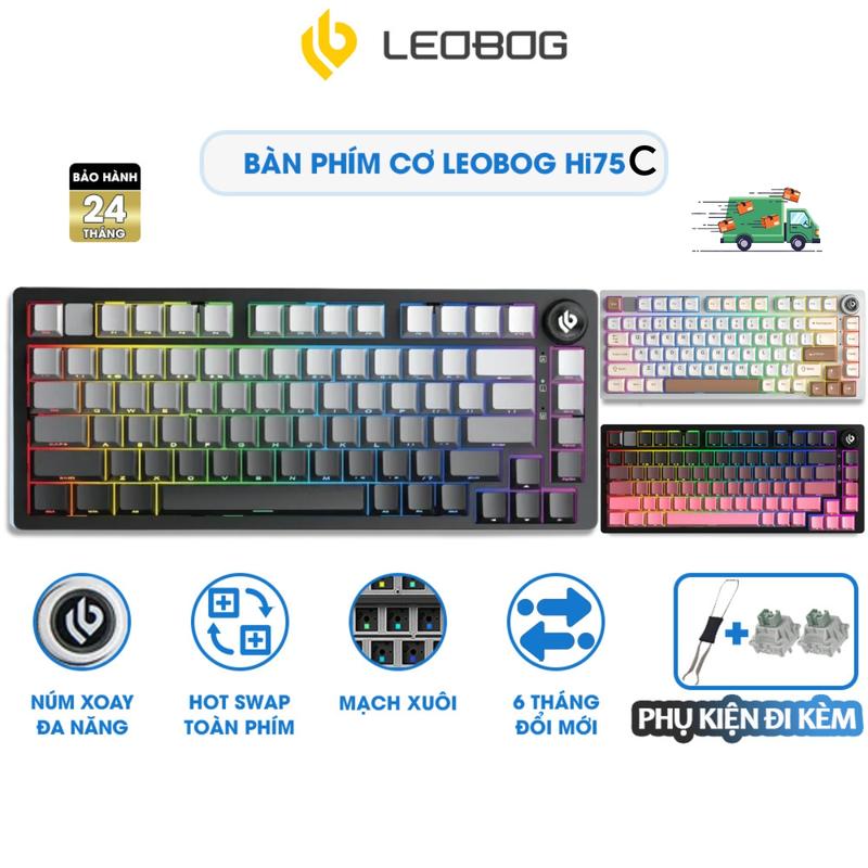 Bàn phím cơ không dây Leobog Hi75CCase nhôm3 mode kết nốiLED RGB mạch xuôiCó núm xoay