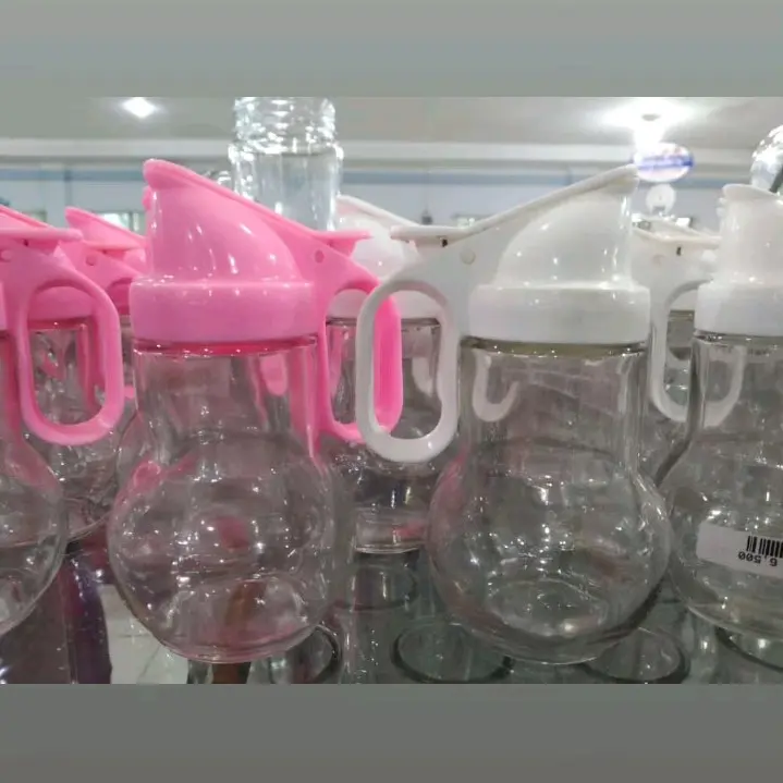 botol/tempat kecap/saos/bumbu dapur kaca tutul plastik Pink