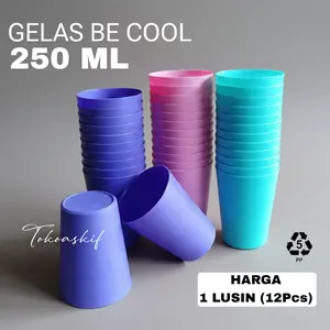 1 Lusin isi 12 Pcs - Gelas Be Cool Plastik 250 ML Kualitas Tebal Bpafree Np Collection