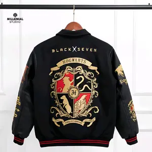 VARSITY JACKET HOGWARTS LEGACY V2 HARRY POTTER HITAM GOLD | JAKET BASEBALL BORDIR ORIGINAL UNISEX Leather Fleece Nyaman Pria Wanita Distro Tebal