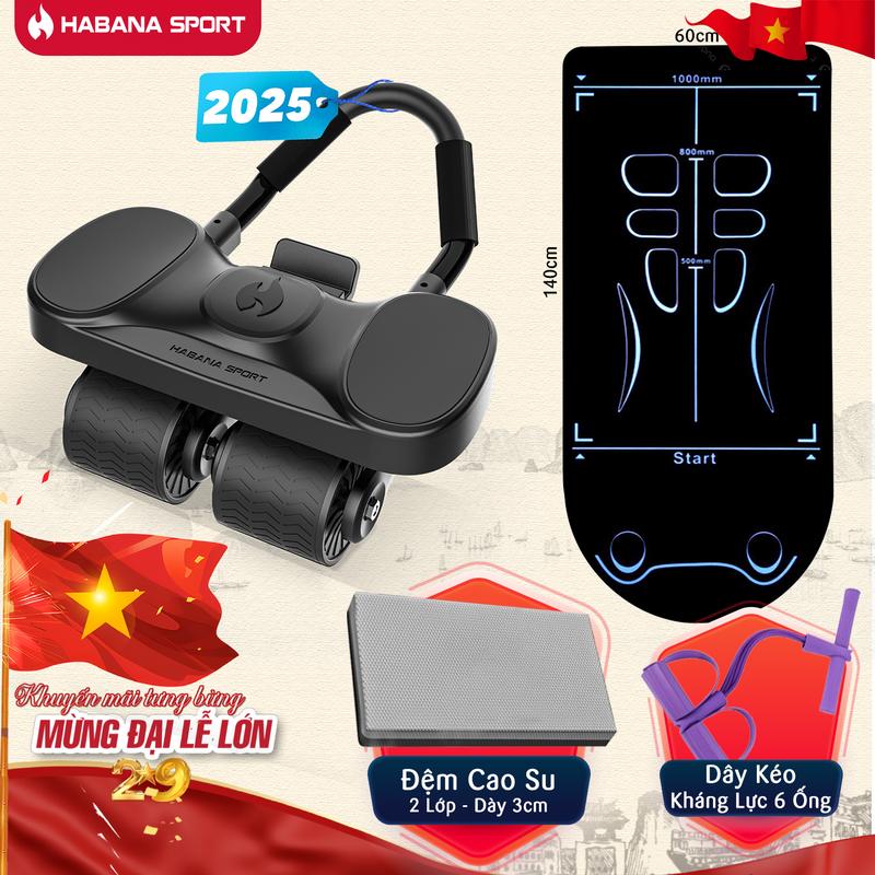 [LIVE][HABANA SPORT] Máy Tập Bụng 4 Bánh PRO Thế Hệ Mới 2025 [TẶNG] Thảm 1m4 + Đệm Kê Gối 3cm + Dây Kéo Kháng Lực 6 Ống - Sức Khỏe Vững Vàng Cùng VIỆT NAM Tiến Bước
