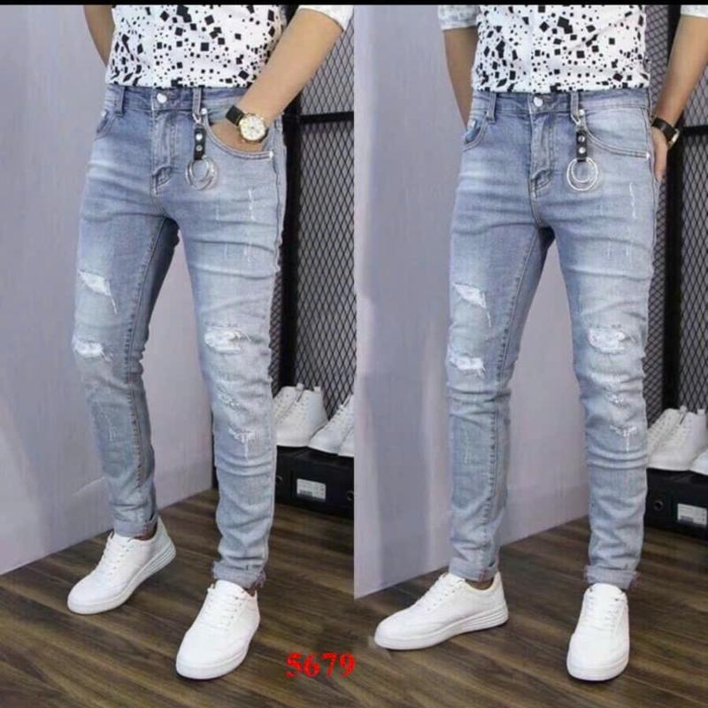  Quần Jean Nam Co Giãn Xanh Rách Menswear Pants Có Túi Cotton Nút To Cao Jeans Jean Xanh Denim Size 28-34 Phong Cách Hàn Quốc Sang Trọng 