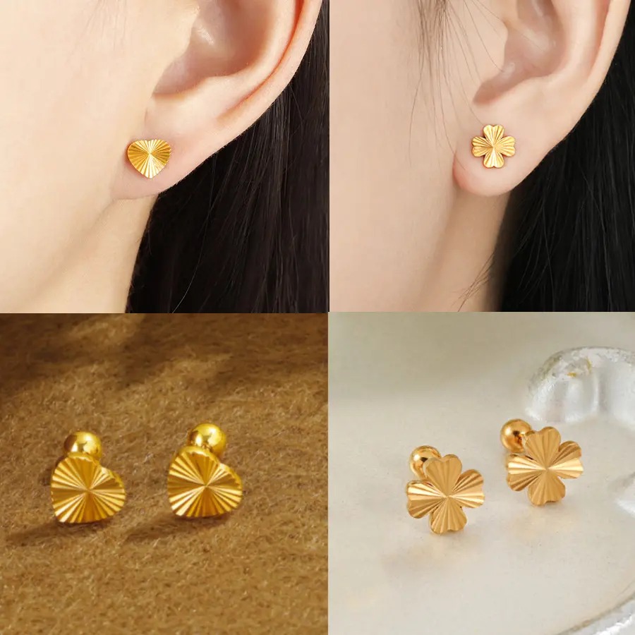 DYD Anting Telinga Heart Earrings for Women Subang Flower Earring Non Tarnish Titanium Jewelry Fashion Accessories Gift for Girl
