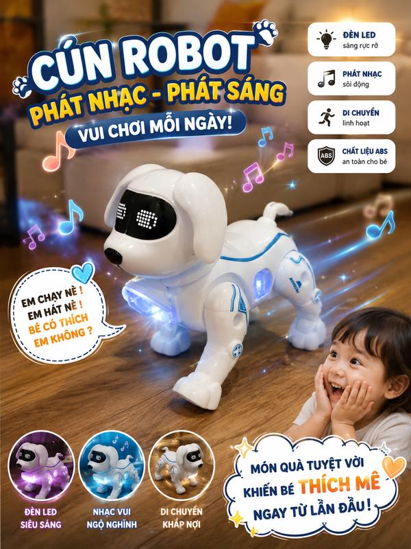 Chó Robot đồ chơi phát nhạc , phát sáng và di chuyển được  chạy bằng pin (  sản phẩm không đi kèm pin )