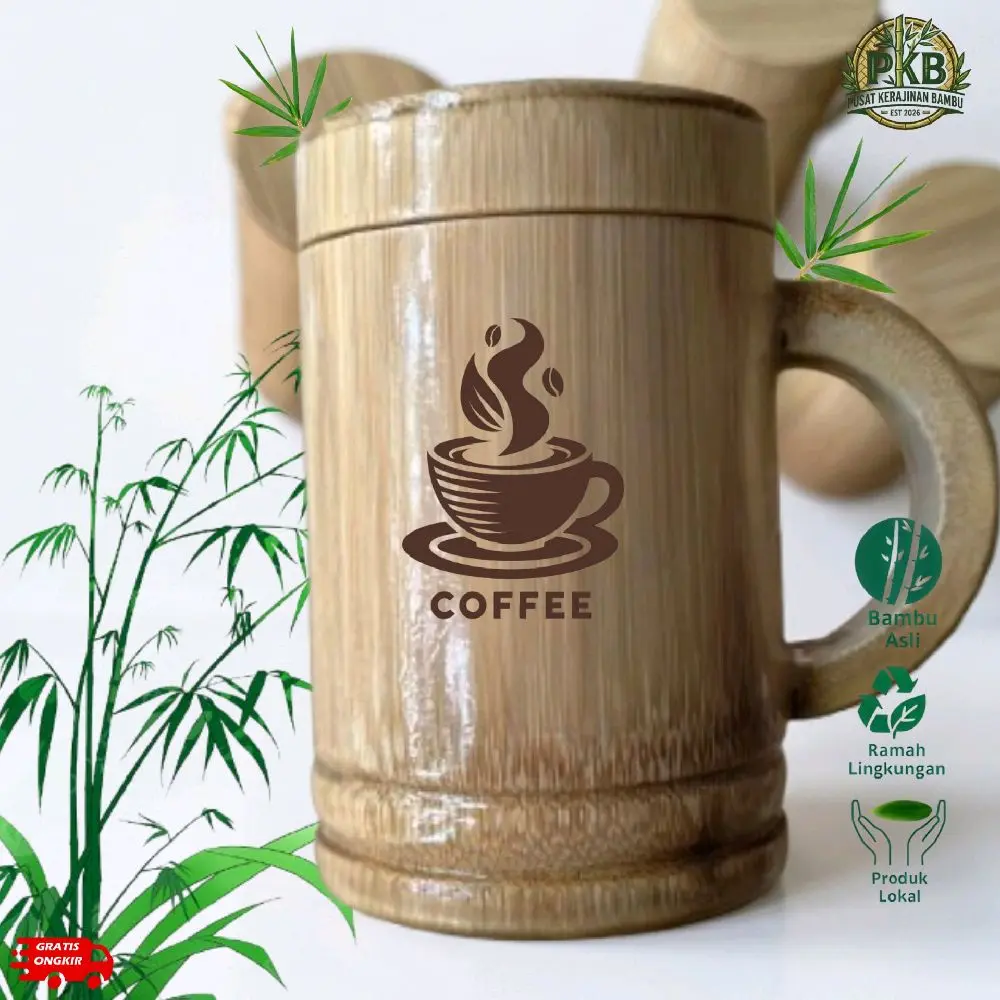 Gelas/Cangkir Bambu Asli Ramah Lingkungan dengan Desain Coffee Menarik untuk Ngopi dan Minum Sehari-hari Produk Lokal