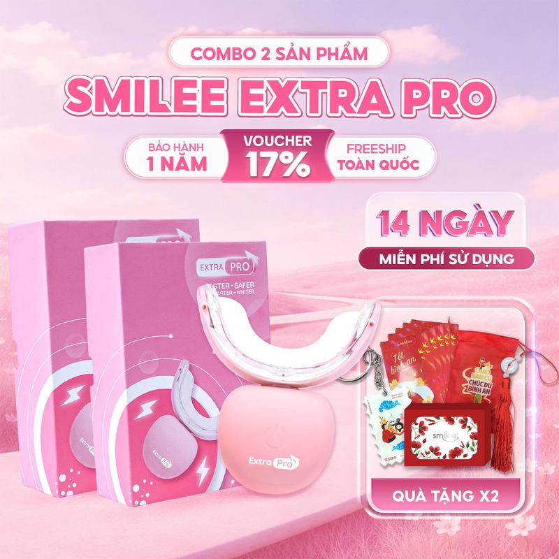  Combo 2 Kit Smilee Extra Pro - Hỗ trợ làm trắng răng tại nhà gồm 3 bút gel làm trắng - Duy trì độ trắng lên đến 8 tháng tuỳ cơ địa  - Hàng chính hãng - Tặng x2 Túi Tết + Ngọc Bội + Lì Xì + Móc Khóa Tết + Bao Bì Đỏ 